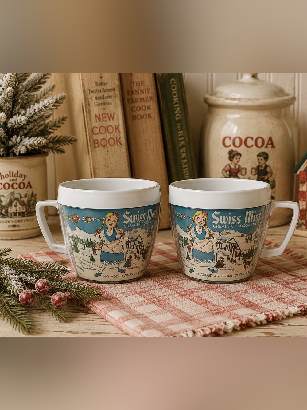 Vintage 1960’s Set of 2 Swiss Miss Hot Cocoa And Nothing More Thermo Serve Mug